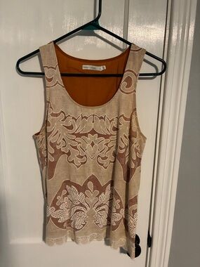bishop + young Beige and Brown Floral Overlay Scoop Tank